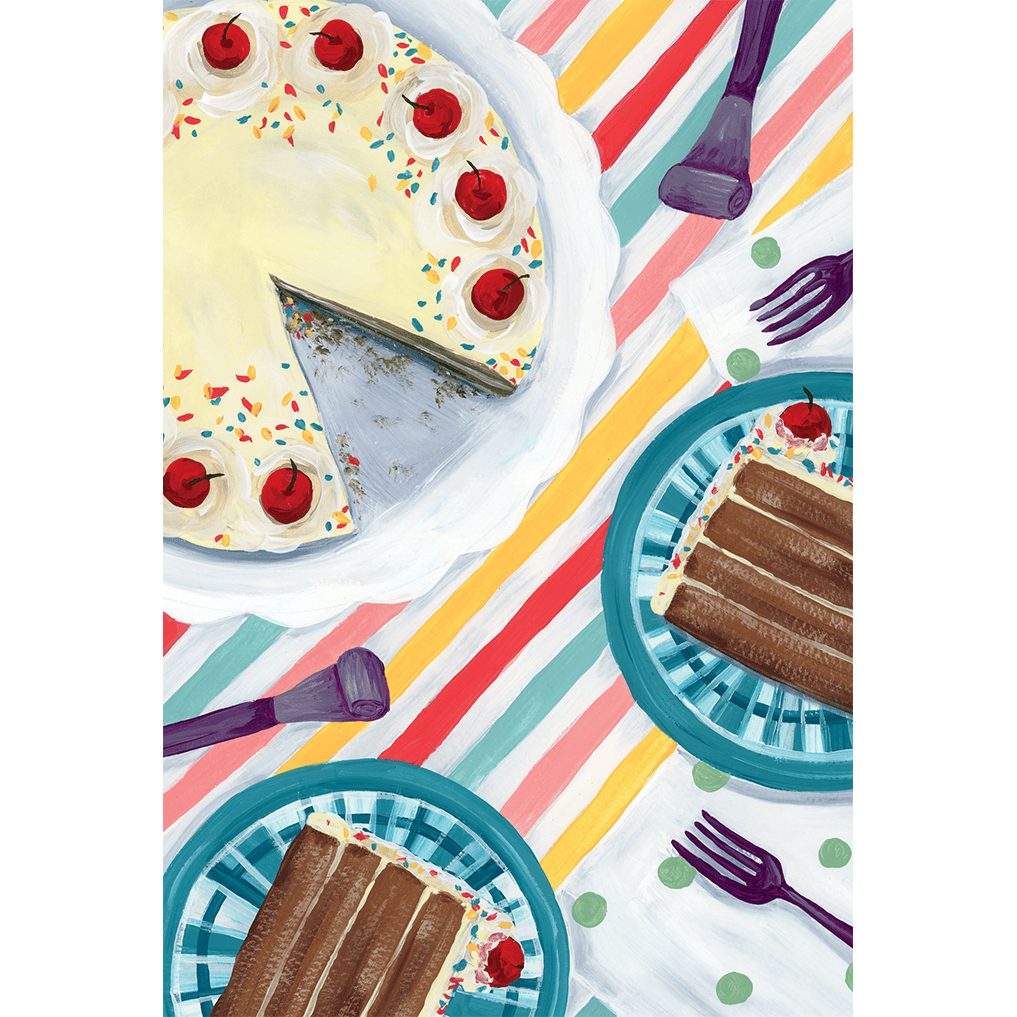 Celebrate with Cake birthday card from Cardmore featuring colorful cake illustration for special occasions and celebrations.